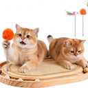 Cat Scratch Pad with Ball Track and Spring Toy, Wooden Cat Scratcher with Sisal Scratching Mat, Ball Track System and 3 Replacement Toy for Cats Scratching,Chasing and Playing (Nature Wood)