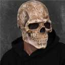 CosTribe Creepy Full Head Skull Mask with Moving Jaw Halloween Scary Latex Helmet for Cosplay Party Props (Grey)