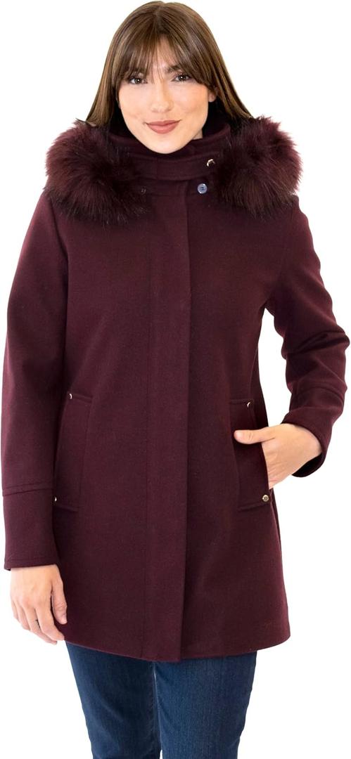 Nine West Women's Ah8211 - Nine West Mid-length Faux Wool Coat (Red, S)