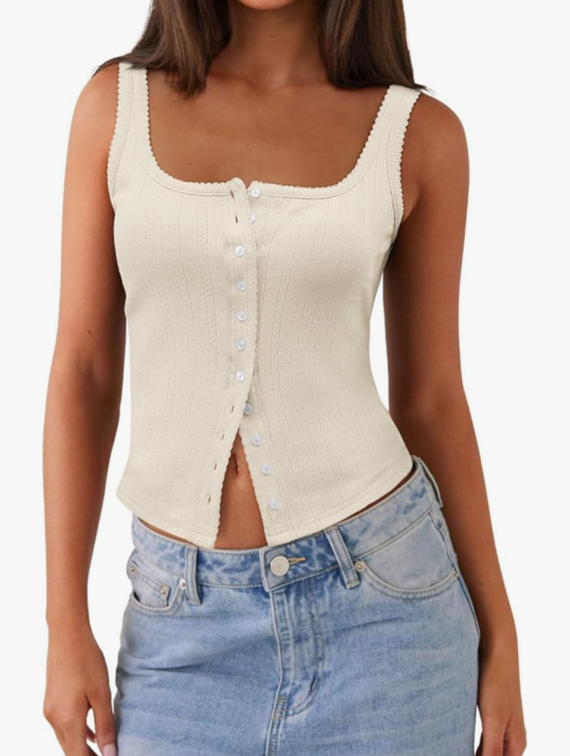 Women Square Neck Crop Tank Tops Sexy Y2K Summer Sleeveless Button Down Fitted Shirts Lace Going Out Camisole Tops S Women Square Neck Crop Tank Tops Sexy Y2K Summer Sleeveless Button Down Fitted Shirts Lace Going Out Camisole Tops S