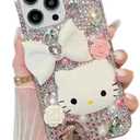 Compatible with iPhone 16 Pro Max Case Bling Diamond Glitter Rhinestone for Girls Women Cute Sparkly Shiny Gem 3D Bowknot Crystal Girly Luxury Fashion Clear Protective Phone Case