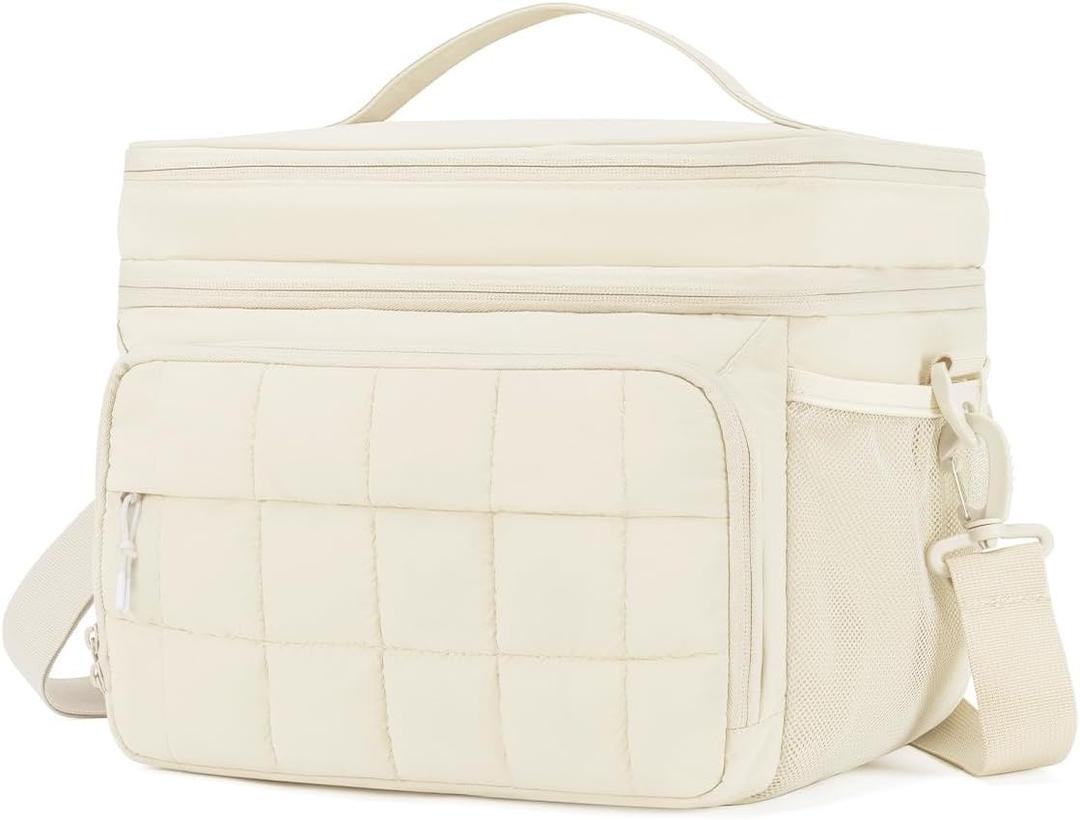 Puffer Cooler Bag 32 Cans Insulated Soft Sided Cooler Double Deck Collapsible Lunch Box for Picnic, Beach, Hiking, Camping, Work, Travel