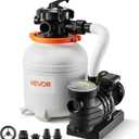VEVOR 12" Sand Filter Pump for Above Ground Pools Up to 15000 Gallons, 0.33 HP 3000 GPH Pool Filtration System, Pre-Assembled Core for Easy Setup, Leak-Resistant Design & 6-Way Valve