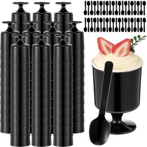 200 Pcs Black Dessert Cups with Spoons Small Plastic Goblets Disposable Parfait Charcuterie Cups Pudding, Mousse Set for Party(6 oz,Goblet)
