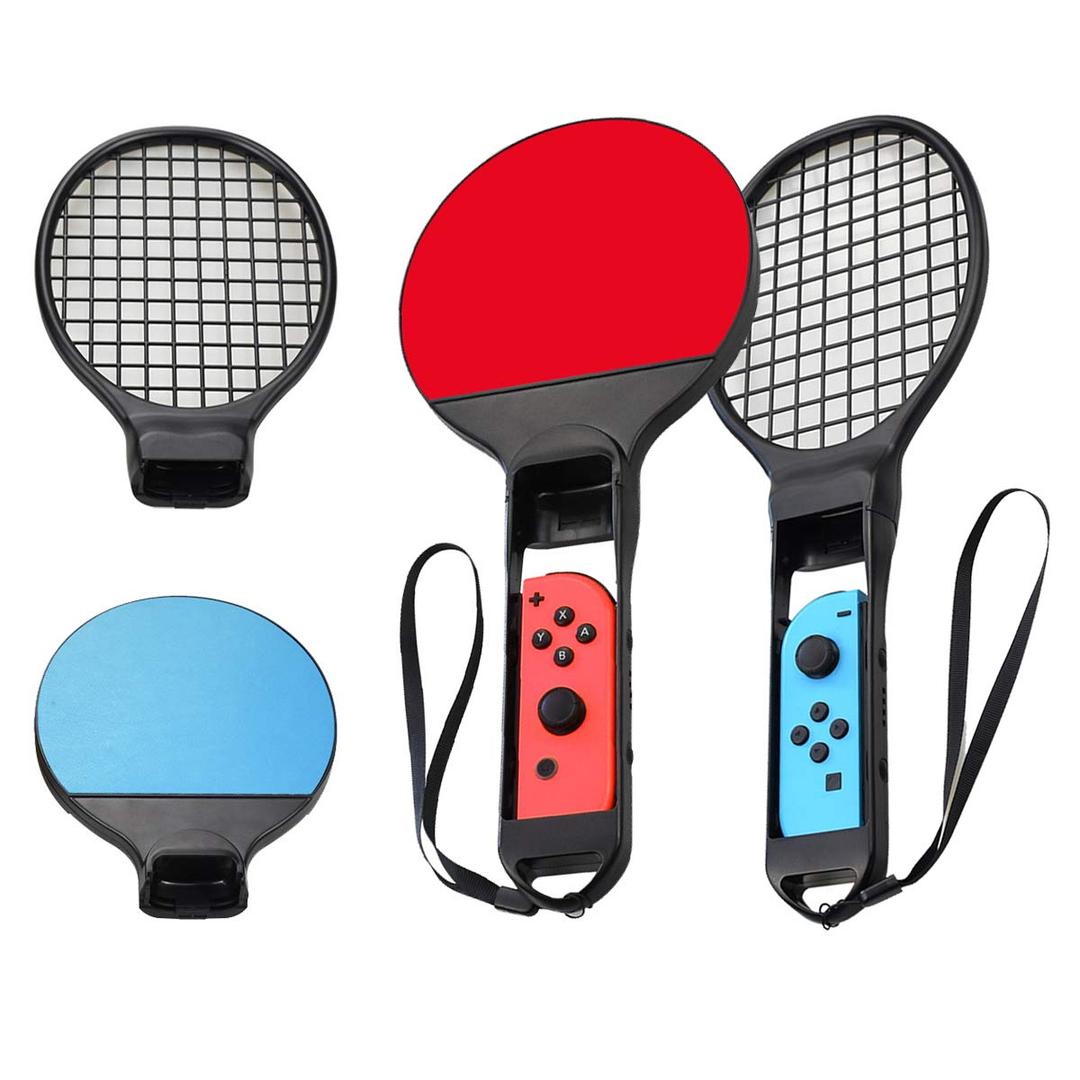 LINGSFIRE Switch Tennis Racket and Ping Pong Paddle For Nintendo Switch Joy-Con Controller, Accessories Compatible with Mario Tennis Aces Sports Games, 2 Pairs Set