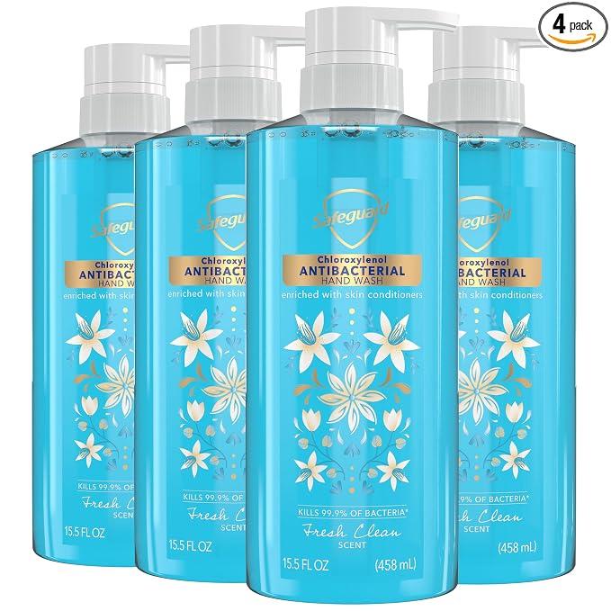 Safeguard Antibacterial Hand Soap, Fresh Clean Scent, 15.5 fl oz Pack of 4 | Micellar Deep Cleansing that Washes Away 99% of Bacteria | Made with Natural Moisturizers & Skin Conditioners | pH Balanced