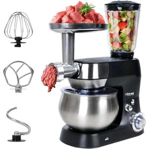 6-in-1 Multifunctional Stand Mixer, 5.3Qt 660W, 6-Speed Tilt-head, Electric Kitchen Mixer with Stainless Steel Bowl,Meat Grinder, Juice Blender (Black)
