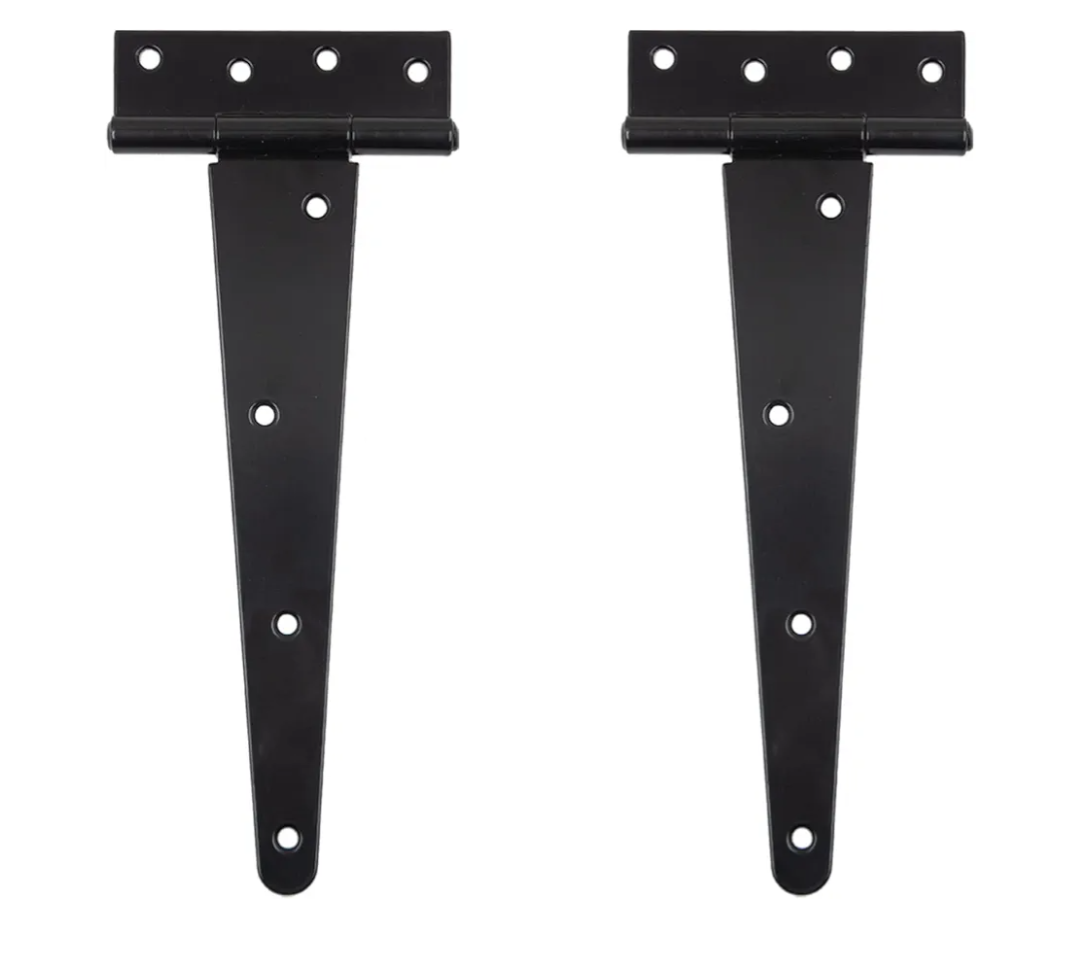 HLMOptimo Heavy Duty T Hinge Tee Hinge T Strap Hinge Shed Hinge Gate Hinge Barn Hinge Fence Hinge Door Hinge Wrought Rustproof All Size Black (2 pcs, 10 inch)