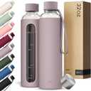 KIVY Glass Water Bottle with Silicone Sleeve 32 oz [WITH MEASUREMENT] - Borosilicate Glass Water Bottle Screw Top - Clear Bottles with Measurement Marking - Slim Waterbottle Aesthetic - Taupe (33.8 Ounces)