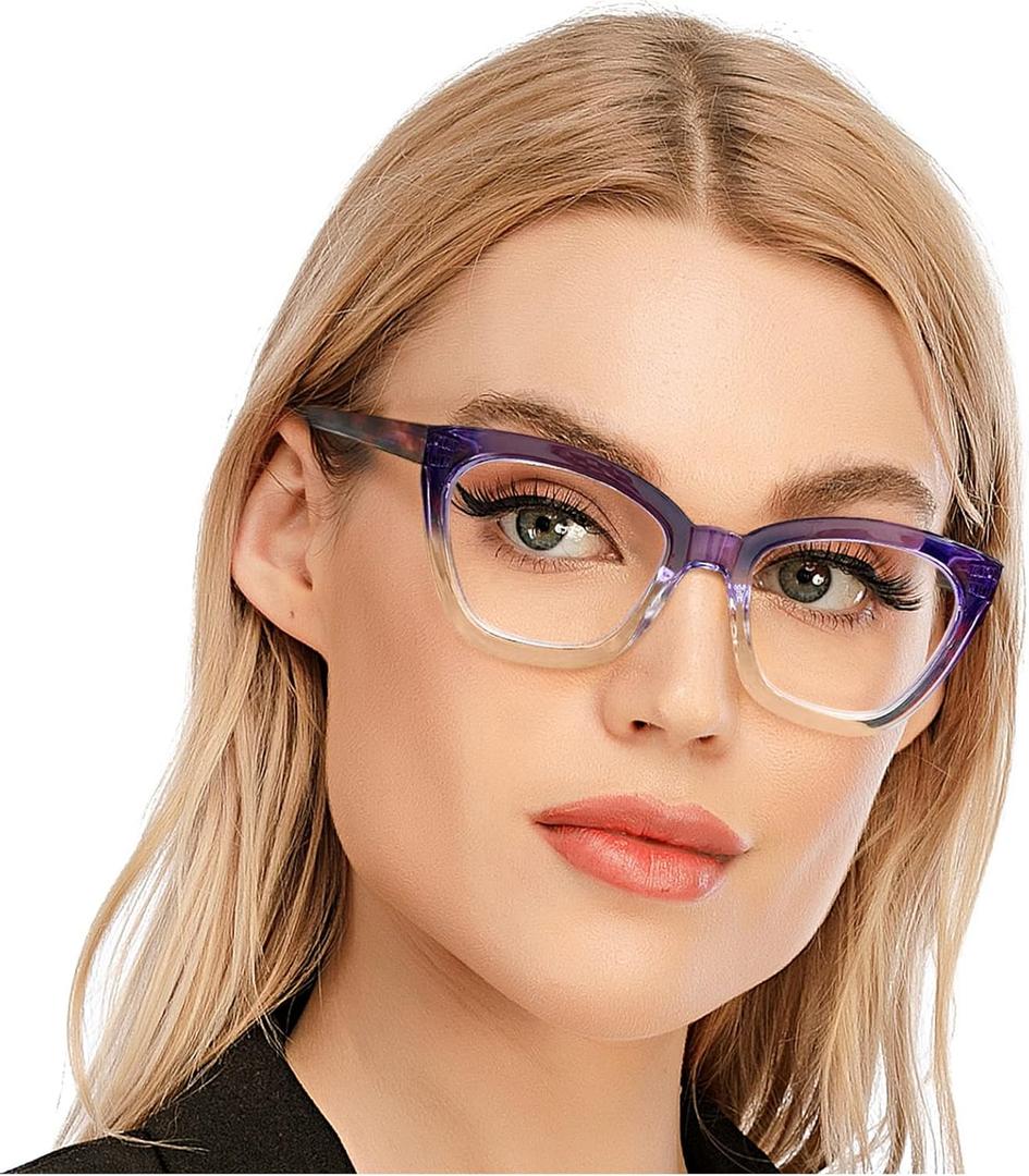AQWANO Oversized Cat Eye Reading Glasses Women Blue Light Blocking, Filter UV Ray/Glare Computer Readers Fashion, Purple 1.5