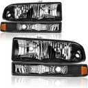Headlights Assembly Compatible with 1998-2004 Chevrolet S10 Pickup,98-05 Chevy Blazer Halogen Headlamp w/Bumper Lights, Black Housing Amber Corner