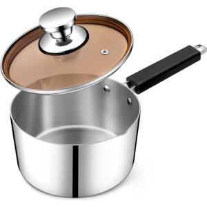 P&P CHEF 3 Quarts Sauce Pan and Pot with Lid, Tri-Ply Stainless Steel Saucepan Cookware for Induction & Multi Stoves, Heat-proof Handle & Visible Glass Lid, Dishwasher Safe