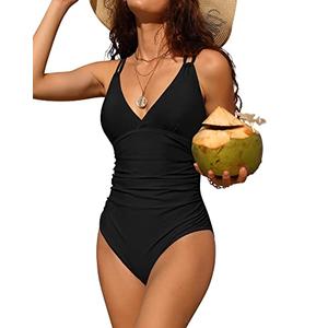 Charmo Tummy Control One Piece Swimsuits for Women Ruched Bathing Suits Criss Cross Strappy Monokini Black Large Charmo Tummy Control One Piece Swimsuits for Women Ruched Bathing Suits Criss Cross Strappy Monokini Black Large