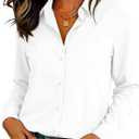 Soft Wrinkle-Free Button Down Stretch Shirts for Women, Breathable Moisture-Wicking Casual Work Dress Tops (Large, White)
