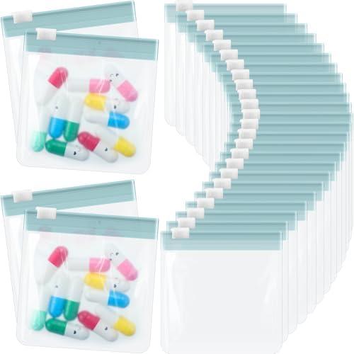24 Pieces Pill Pouch Bags Zippered Pill Pouch Set Reusable Translucent Medicine Organizer Self Sealing Medicine Bag Travel Plastic Pill Bags with Slide Lock Pill Baggies (Haze Blue)