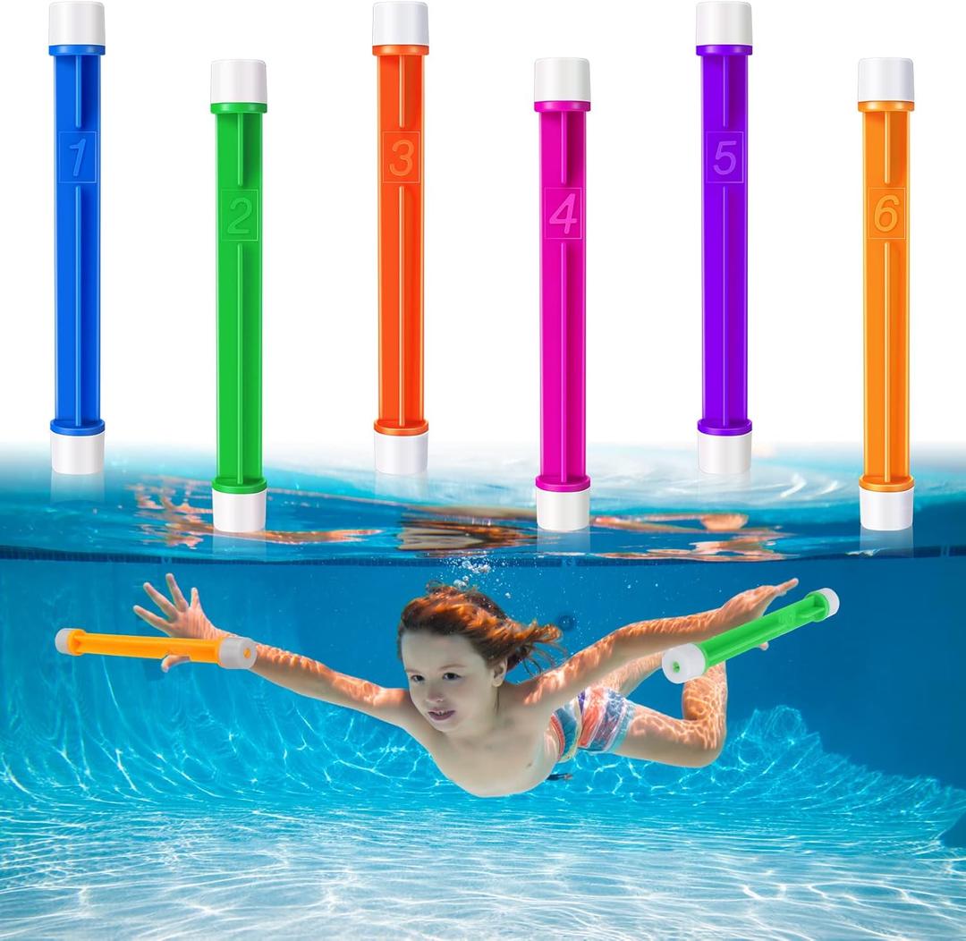 Sotiff 6 Pcs Underwater Pool Diving Toys Dive Sticks Plastic Swimming Toys for Summer Teens Adults Learning to Swim Game, 6 Colors