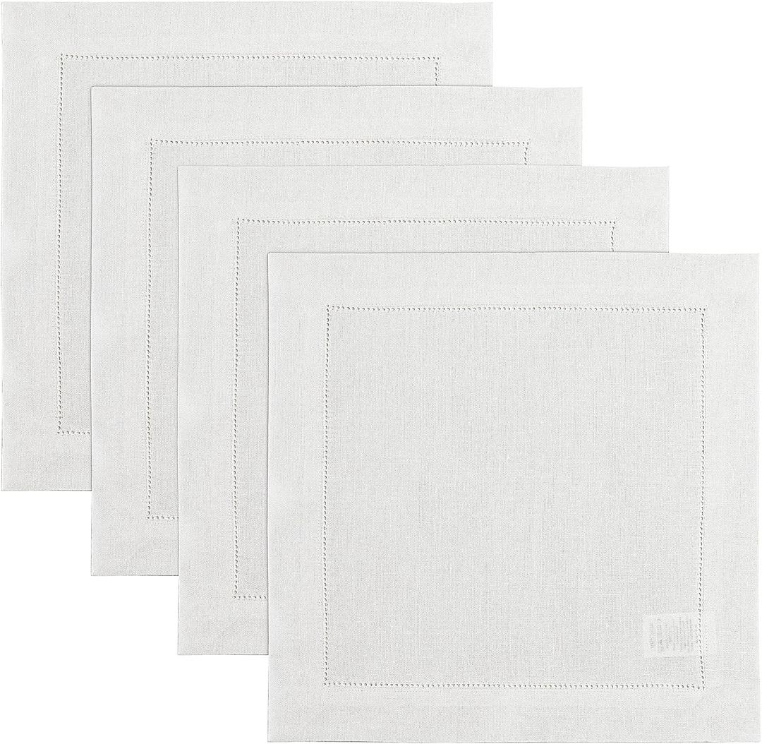 Solino Home Square Placemats Set of 4-100% Pure Linen White Cloth Placemats 14 x 14 Inch - Classic Hemstitch, Machine Washable Place Mats for Spring, Summer, Mothers Day, Memorial Day