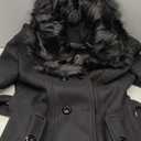 SOMTHRON Women's Winter Midi Long Pea Coat Double Breasted Faux Fur Collar Wool Blend Trench Coat Overcoat with Belt (XS, Black)