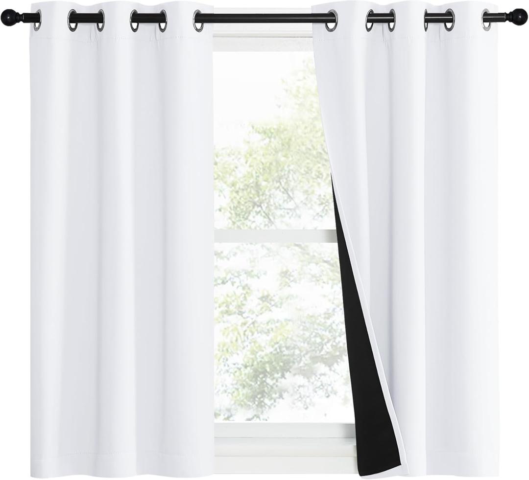 NICETOWN Pure White 100% Blackout Lined Curtains, 1 Pair, 37" Width x 40" Length Each Panel, 2 Thick Layers Narrow Wide Window Treatment Panels Thermal Insulated Drapes for Kitchen Small Window