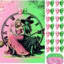 Witch Party Decorations Pin The Bow Birthday Party Games Birthday Party Decorations Pink and Green Poster with 24 Bow Stickers for Witch/Birthday/Sisters Party Wall Decorations Supplies