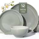 Pokini Stoneware Dinnerware Sets, Ceramic Plates and Bowls Set, Microwave & Dishwasher Safe Kitchen Dish Set, Modern Dinner Salad Plates | Cereal Bowls for 4, Dishware Sets Gray Green