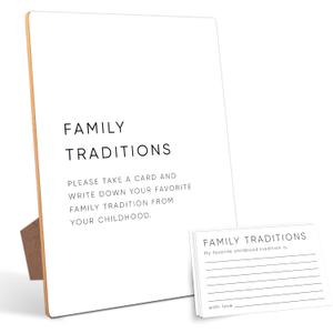 Family Traditions Baby Shower Games,Baby Shower Decorations,Baby Shower Signs,Gender Reveal Decorations,Baby Shower Bingo,1 Wooden Play Sign with Stand and 50 Party Cards Set (white09)