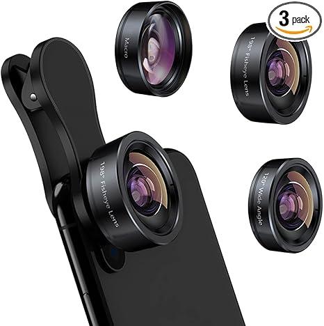 KEYWING Phone Camera Lens 3 in 1 Phone Lens Kit, 198 Fisheye Lens + 120 Super Wide-Angle Lens + 20x Macro Lens for iPhone Samsung Android Smartphone Black 3in1