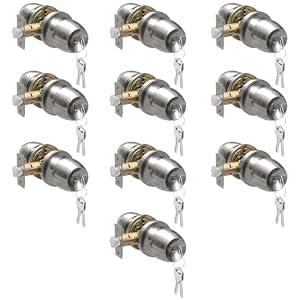 Voraus Keyed Entry Door Knob with Lock and Key, Round Ball Locking Door Knob, Interior and Exterior Door Lock Set for Bedrooms, Bathrooms and Home Use, Brushed Nickel, 10 Pack