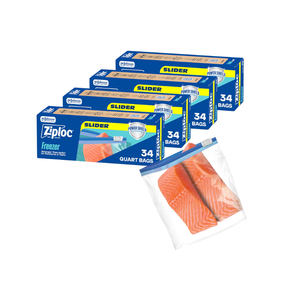 Ziploc Quart Food Storage Freezer Slider Bags, 136ct Total, Durable, 34 Count, 4 Pack