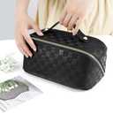 ALEXTINA Large Travel Makeup Bag Makeup Organizer with Collapsible Handle, Waterproof Cosmetic Bag for Women, Open Flat Toiletry Bag for Travel Essentials & Travel Size Toiletries,Khaki