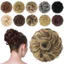 FESHFEN Messy Bun Hair Piece - Wavy Synthetic Chignon Scrunchies for Instant Volume, Elastic Bun Ponytail Hair Extensions Thick Hairpieces for Women, Ash Brown & Blonde 1.50 oz (Medium)