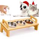 Elevated Cat Food Bowl, 3 Stainless Steel Raised Cat Bowls with Stand, 15°Tilted Cats Bowl for Small Dog, Cats Food and Water Bowl Set, Anti Vomiting, Whisker Fatigue and Dishwasher Safe (Natural)