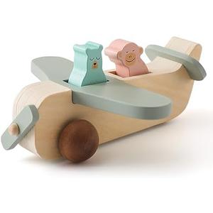 ibwaae Wooden Airplane Toys, Air Transport Vehicles Play Set, Wooden Pull Games, Learning Gift Montessori Toy for Baby Toddler Boys Girls