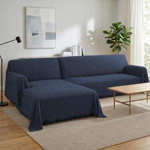 Turquoize Sectional Couch Covers L Shape Couch Cover Sectional Sofa Cover Washable 2 Pieces Couch Covers for Sectional Sofa Feature Geometrical Woven Jacquard Fabric (Chaise/3 Seats, Navy)