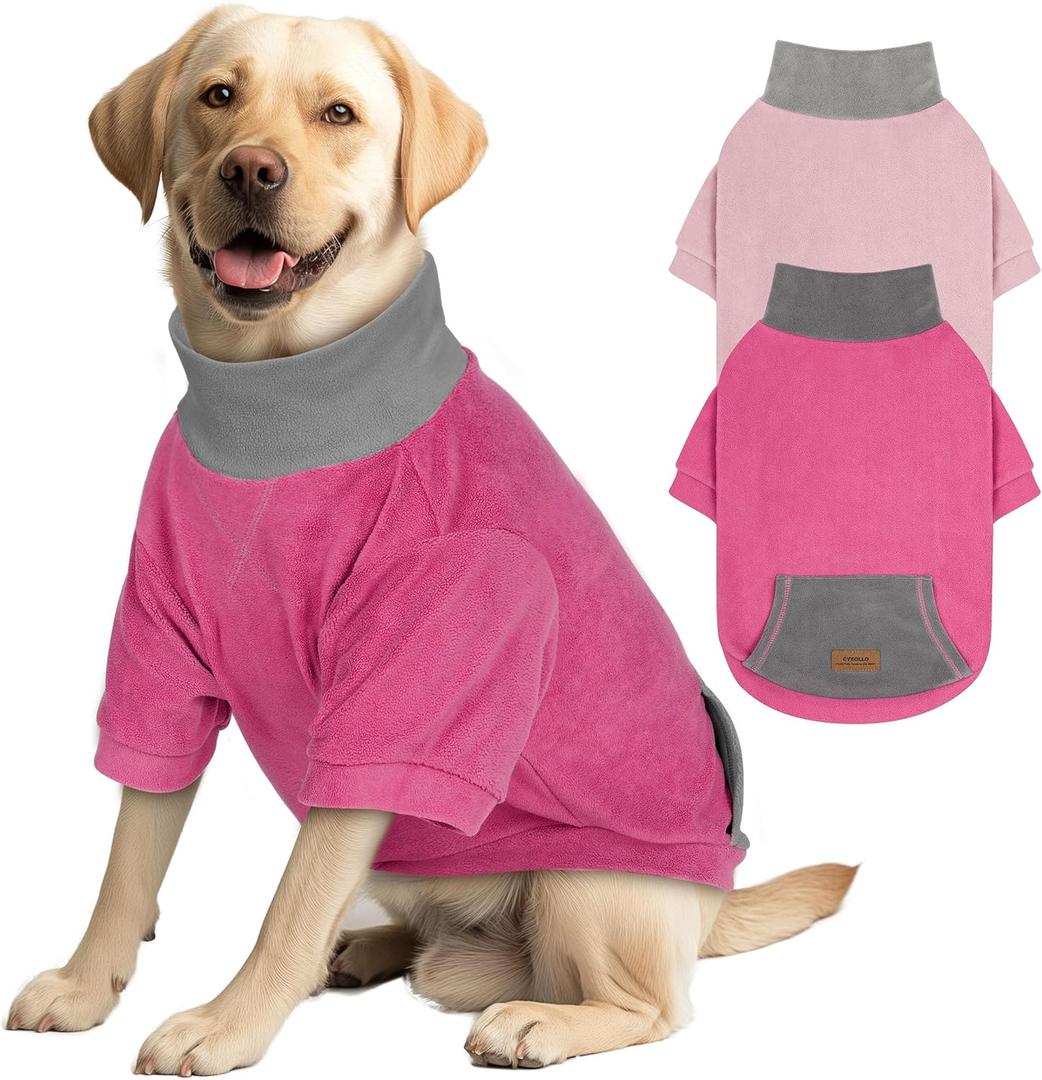 cyeollo 2 Pack 3XL Valentines Dog Sweaters for Large Dogs, Strechy Soft Outfit Fleece Sweatshirt for Dogs Boy Girl Turtleneck Warm Winter Big Dog Clothes with Sleeves, Pink & Fuschia 3XL
