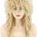 Topcosplay Blonde 80s Tina Rock Diva Wig Mullet Wigs for Men or Women Curly Long (Blonde mix Brown)