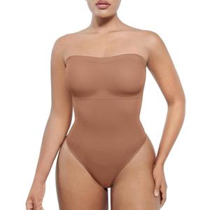 SHAPELLX Women's Shapewear Bodysuits Tummy Control Butt Lifter Body Shaper Strapless Seamless Mid Thigh Jumpsuit Tops , XS