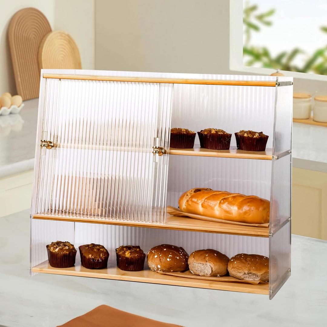 Durable 4-Layer Bread Box Coffee Cup Storage,Kitchen Counter Decor Organizer