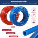 PEX Pipe 1/2 Inch 100ft 2 Rolls PEX Tubing EVOH Pex-B Pipe Non Oxygen Barrier Durable Leakage-Proof Flexible for Residential Water Lines in Homes pex Radiant Heat Tubing(Red+Blue)