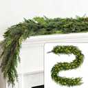 9 Ft Realistic Christmas Garland with 36FT Fairy String Lights, Thick and LushSoft Bendable, Lifelike Cypress Garland for Christmas Decoration, Pine Garlands for Mantle, TV Stand, Archway, Railing