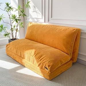 MAXYOYO Bean Bag Bed Folding Sofa Bed Floor Mattress for Adults, Extra Thick and Long Floor Sofa with Corded Washable Cover