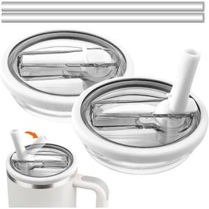 40 oz Tumbler Flip Straw Lid for Stanley Cup Accessories, 2 Pack Leak Proof Stanley Lid Replacement 40 oz for Stanley Quencher