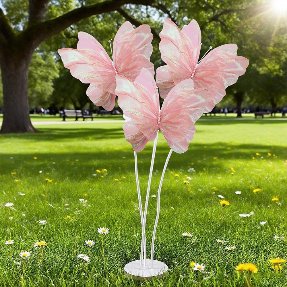 maytopia Giant Butterfly Decorations with Stand, Large Silk Butterfly Baby Shower Decor, Mariposas Grandes para Decoracion for Wedding Birthday Party Bridal Shower Home Decor (Pink, 3PCS)