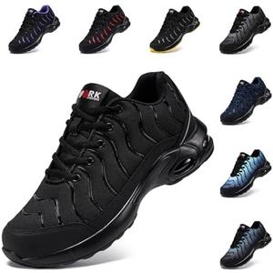 LARNMERN Air Cushion Steel Toe Shoes for Women Lightweight Puncture Proof Safety Toe Tennis Sneakers Breathable Slip Resistant Work Shoe Comfort Zapatos De Trabajo para(Size 7, Dark,LSE31270)