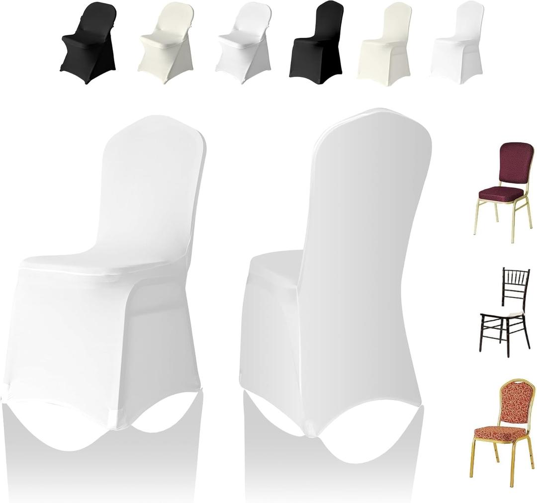 100 PCS White Universal Fitted Stretch Chair Cover,Wedding,Holidays,Banquet,Party (White Banquet Chair Cover)