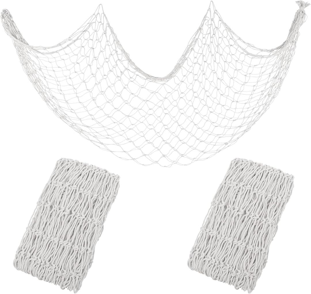 Decorative Fishing Net 5x10 ft,YuanDe 2 Pack Large Off White Picture Fish Net, Wall Photo Hanging Fishnet for Nautical Mermaid Pirate Ocean Themed Hawaii Beach Under The Sea Party Decorations