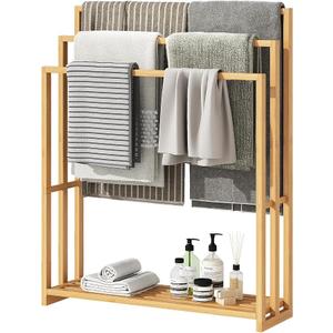 Bamboo Towel Rack Stand, 3 Tier Freestanding Bathroom Towel Drying Rack 41.73x12.1x2.56 inches • Natural • Waterproof • Blanket rack • Blanket holder • Ventilated • Bottom shelf • Anti-tip