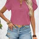 Women's Summer Tops Petal Short Sleeve V Neck Blouses Dressy Casual Fitted Cute Solid Shirts 2025 (Green, M)
