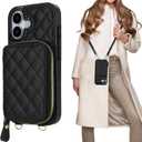 Bocasal Crossbody Wallet Case for iPhone 17, RFID Blocking PU Leather Zipper Handbag Purse Flip Cover, Kickstand Folio Case with Card Slots Holder Wrist Strap Lanyard 5G 6.3 Inch (Black)