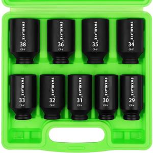 SWANLAKE 9PCS 1/2" Metric Impact Socket Set, Spindle Axle Nut Impact Socket,29mm-38mm,CR-V